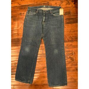 7 For All Mankind Blue Austyn Relaxed Straight Denim Jeans, Size 36